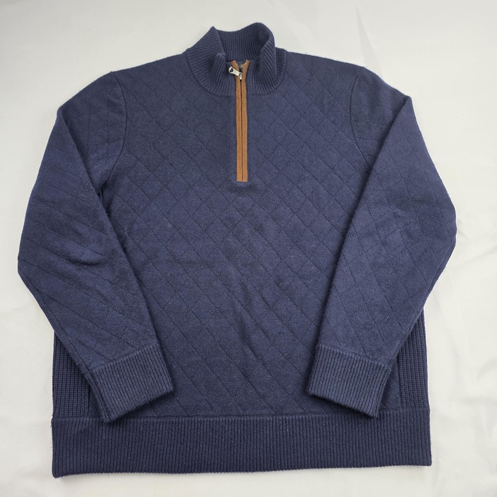 Brooks Brothers Sweater Mens Large Blue Wool Cashmere 1/4 Zip Mock Neck Quilted